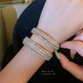 Korean Style Open Bangle With White Glass Beads Alloy Geometric Light Luxury Bracelet view 2