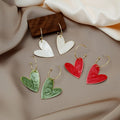Candy Color Enamel Big Heart Hoop Dangle Earrings For Women Elegant Alloy Silver Needle Earrings view 1