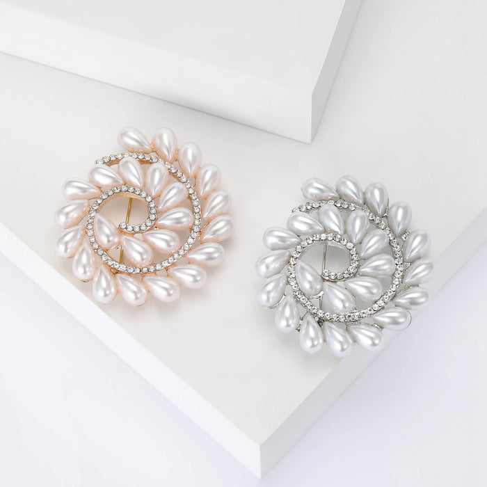 Alloy Pearl Rhinestone Rotating Brooch Pin For Women’s Formal Dress