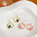 Elegant Korean Enamel Cat In Floral Circle Hoop Alloy Rhinestone Pearl Dangle Earrings view 1