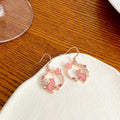 Elegant Korean Enamel Cat In Floral Circle Hoop Alloy Rhinestone Pearl Dangle Earrings view 3