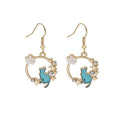 Elegant Korean Enamel Cat In Floral Circle Hoop Alloy Rhinestone Pearl Dangle Earrings view 5