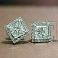 Minimalist Square Micro Pave Cubic Zirconia Stud Earrings, Small Fashion Ear Jewelry view 2