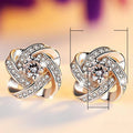 Korean Crystal Flower Stud Earrings Rotating Clover Zircon Earrings For Women Fashion Ear Jewelry view 3
