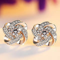 Korean Crystal Flower Stud Earrings Rotating Clover Zircon Earrings For Women Fashion Ear Jewelry view 1