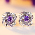 Korean Crystal Flower Stud Earrings Rotating Clover Zircon Earrings For Women Fashion Ear Jewelry view 2