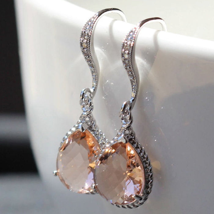 Classic Teardrop Pear Shape Champagne Zircon Earrings, Cross Border Fashion Jewelry