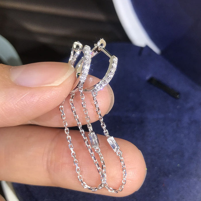 Light Luxury Chain Tassel Ear Cuff Earrings With Micro Pave Zircon, Versatile Women's Jewelry