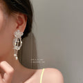 Korean Style Acrylic Pearl Flower Bow Transparent Long Drop Earrings For Women view 4