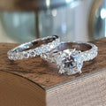 Fashion Couple Ring Set With Women's Zircon Matching Band, Engagement Proposal Rings view 2