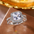 Women Square Cut Cubic Zirconia Inlaid Ring, Fashion Jewelry Accessory For view 2