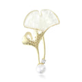 Alloy Freshwater Pearl Shell Ginkgo Leaf Brooch For Coat Decor view 1