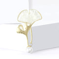 Alloy Freshwater Pearl Shell Ginkgo Leaf Brooch For Coat Decor view 2