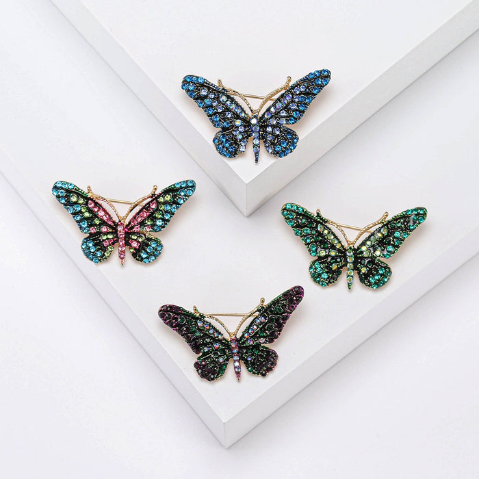 Alloy Rhinestone Butterfly Brooch Pin For Cardigan And Coat Decoration