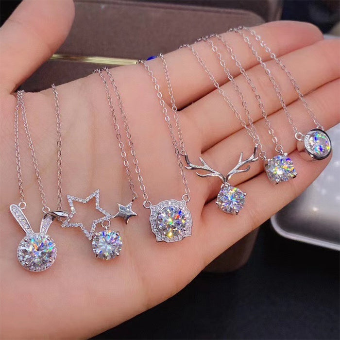 Cute Rabbit Star Pendant Necklace With Deer Theme, Trendy Birthday Gift Collarbone Jewelry