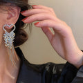 Alloy Rhinestone Heart Rice Bead Tassel Drop Earrings For Women, Long Luxury Statement Style view 1
