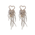 Alloy Rhinestone Heart Rice Bead Tassel Drop Earrings For Women, Long Luxury Statement Style view 5