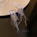 Alloy Rhinestone Heart Rice Bead Tassel Drop Earrings For Women, Long Luxury Statement Style view 2
