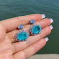 Luxury Aqua Blue Zircon Drop Earrings For Women, European Engagement Banquet Dangle Earrings view 3