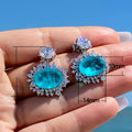 Luxury Aqua Blue Zircon Drop Earrings For Women, European Engagement Banquet Dangle Earrings view 5