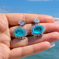 Luxury Aqua Blue Zircon Drop Earrings For Women, European Engagement Banquet Dangle Earrings view 4