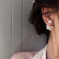 French Vintage Alloy Zircon Pearl Flower Shell Ball Stud Earrings With Elegant Shell Bead Design view 3