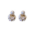 French Vintage Alloy Zircon Pearl Flower Shell Ball Stud Earrings With Elegant Shell Bead Design view 5