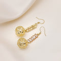 Elegant Korean Style Micro Inlaid Crystal Bar Hollow Gold Wire Ball Drop Earrings view 3