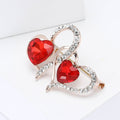 Metal Alloy Rhinestone Double Heart Brooch For Women's Fashion Apparel view 2
