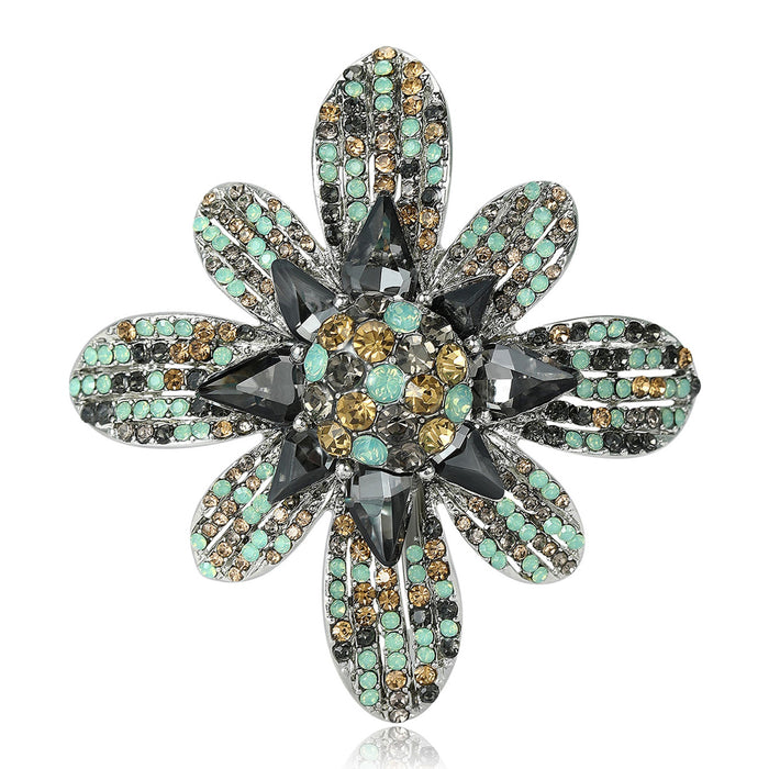 Alloy Full Rhinestone Flower Brooch Pin For Coats And Garments