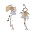 Alloy Artificial Crystal Bow Tassel Asymmetric Drop Earrings For Women Statement Light Luxury view 5