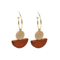 Elegant Bohemian Wood Geometric Semicircle Pendant Gold Alloy C Hoop Drop Hook Earrings view 5