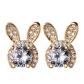 Cute Kawaii Rabbit Zircon Stud Earrings For Women, Sweet Small Animal Ear Jewelry view 2