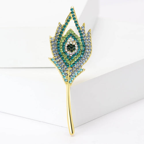 Alloy Rhinestone Peacock Feather Brooch For Suit Lapel Decoration