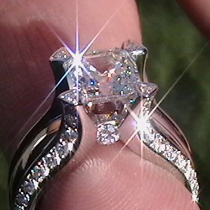 Creative Square Zircon Alloy Wedding Ring For Women, Fashion Finger Jewelry Accessory