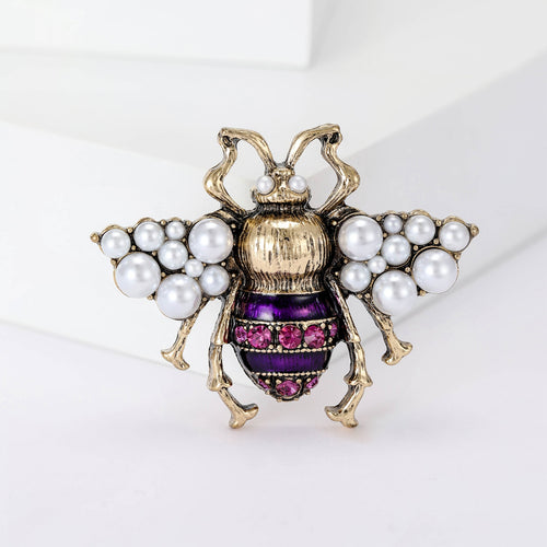 Alloy Rhinestone Pearl Bee Brooch Pin For Vintage Lapel Decor
