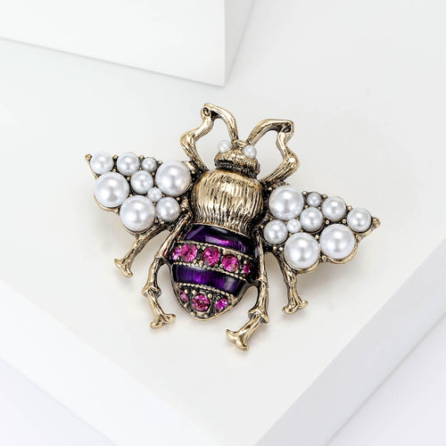 Alloy Rhinestone Pearl Bee Brooch Pin For Vintage Lapel Decor