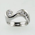 Simple Wave Platinum Tone Ring With Sparkling Cubic Zirconia Ocean Style Jewelry view 2