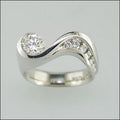 Simple Wave Platinum Tone Ring With Sparkling Cubic Zirconia Ocean Style Jewelry view 1