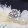 Luxury Heart Shaped Crown Ring With Simulated Diamonds, Proposal Engagement Finger Ring view 3