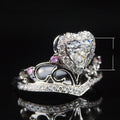 Luxury Heart Shaped Crown Ring With Simulated Diamonds, Proposal Engagement Finger Ring view 5