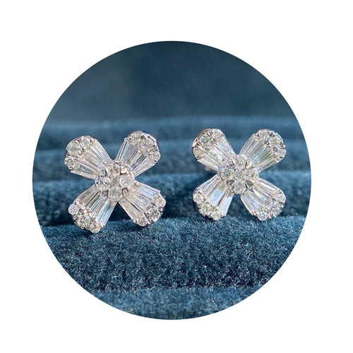 Korean Style Sweet Flower Rhinestone Stud Earrings For Women Trendy Student Ear Jewelry