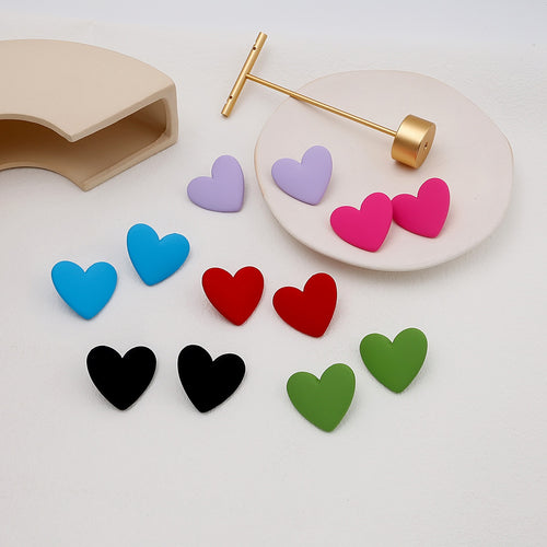 Matte Acrylic Oversized Heart Stud Earrings For Women Colorful Sweet Girl Fashion Earrings