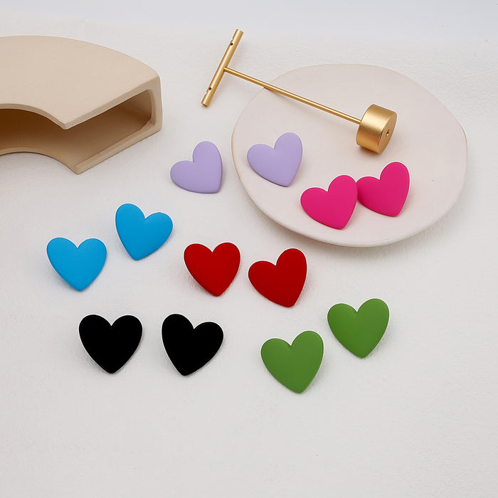 Matte Acrylic Oversized Heart Stud Earrings For Women Colorful Sweet Girl Fashion Earrings