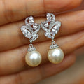 Elegant Flower Faux Pearl Drop Earrings For Women Korean Style Bridal Long Ear Jewelry view 2