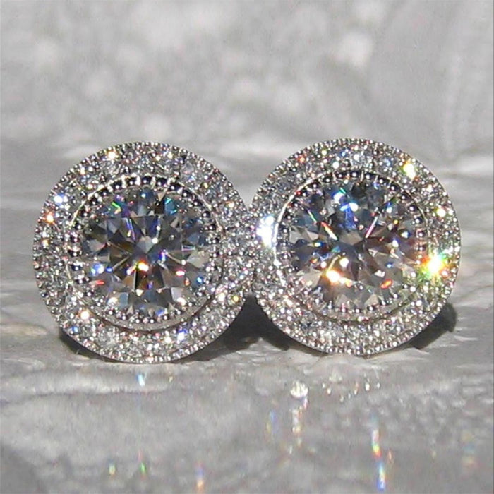 Korean Japanese New Round Super Sparkle Zircon Full Diamond Stud Earrings For Women