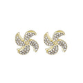Luxury Gold Alloy Micro Paved Zircon Spinning Pinwheel Flower Stud Earrings for Women Elegant Earrings view 5