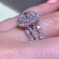 Two In One Egg Shape Zircon Stack Ring Set For Women, Korean Couple Two Piece Fashion Rings view 4