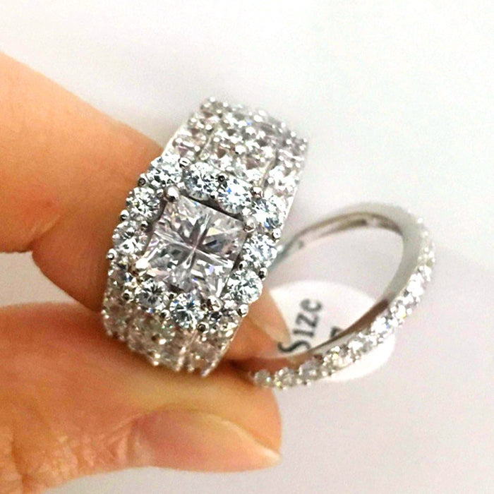 Full Zircon Stackable Ring Set For Women Wedding Anniversary Celebration Jewelry Gift