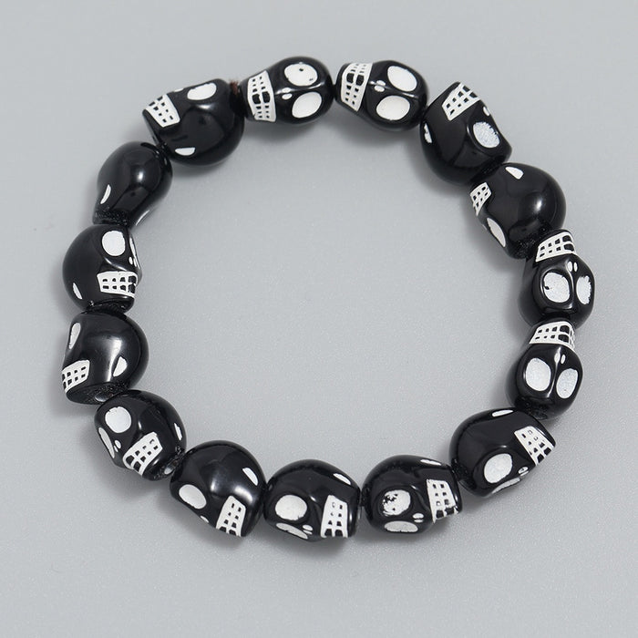 Vintage Skull Head Beaded Bracelet Unisex Halloween Ghost Head Charm Fashion Wristband